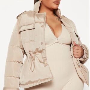 Snap It! Elegant Women's Tan Puffer Jacket